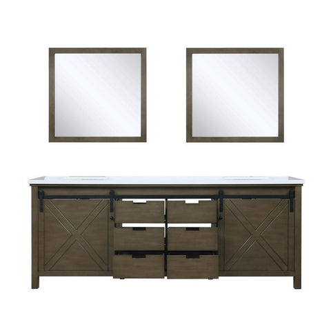 Image of Marsyas 84" Rustic Brown Double Vanity, White Quartz Top and 34" Mirrors | LM342284DKCSM34