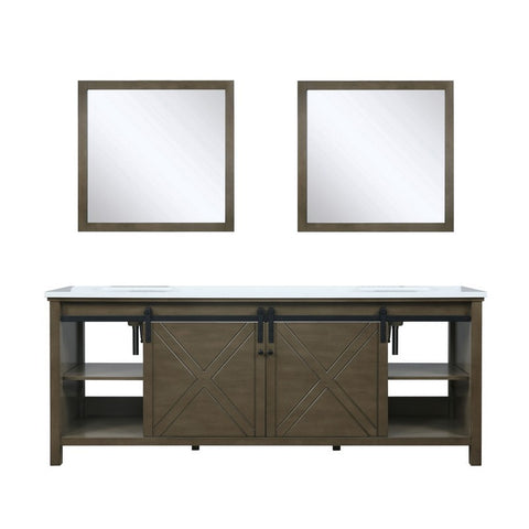 Image of Marsyas 84" Rustic Brown Double Vanity, White Quartz Top and 34" Mirrors | LM342284DKCSM34