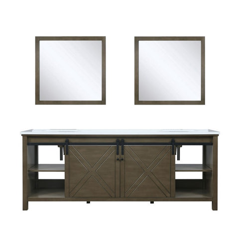 Marsyas 84" Rustic Brown Double Vanity, White Quartz Top and 34" Mirrors | LM342284DKCSM34