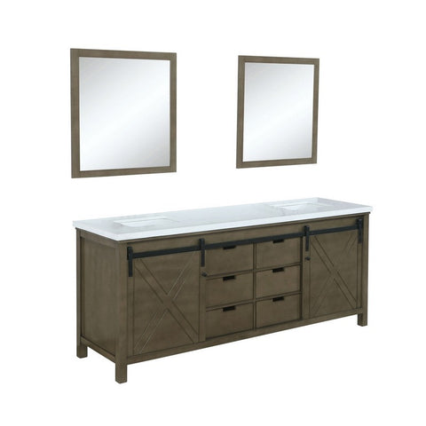 Image of Marsyas 84" Rustic Brown Double Vanity, White Quartz Top and 34" Mirrors | LM342284DKCSM34