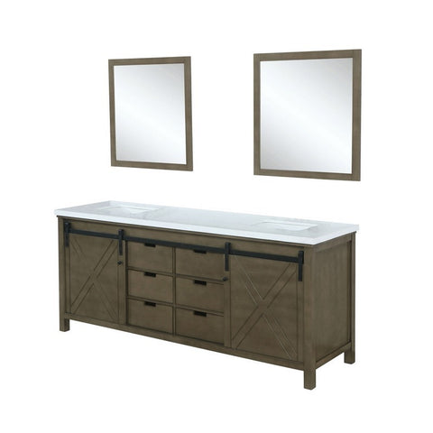 Image of Marsyas 84" Rustic Brown Double Vanity, White Quartz Top and 34" Mirrors | LM342284DKCSM34