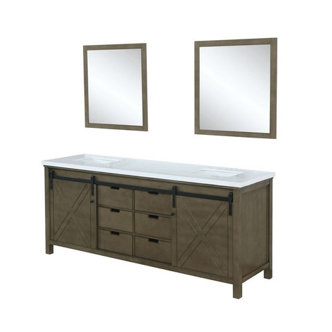 Marsyas 84" Rustic Brown Double Vanity, White Quartz Top and 34" Mirrors | LM342284DKCSM34