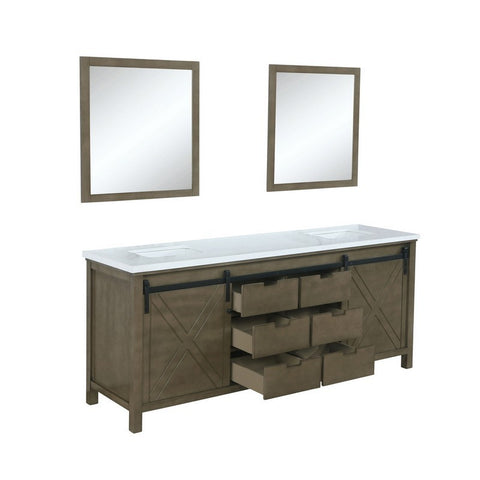 Image of Marsyas 84" Rustic Brown Double Vanity, White Quartz Top and 34" Mirrors | LM342284DKCSM34