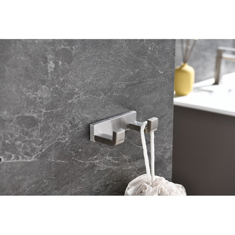Image of Lexora Bagno Bianca Stainless Steel Double Robe Hook - Brushed Nickel | LRH18152BN