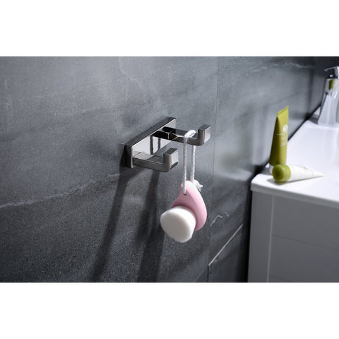 Image of Lexora Bagno Bianca Stainless Steel Double Robe Hook - Chrome | LRH18152PC