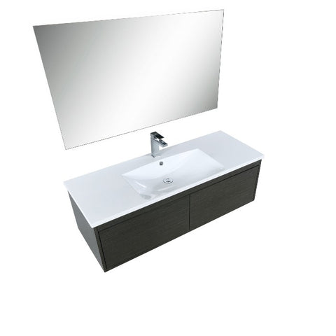 Image of Lexora Sant Contemporary 48" Iron Charcoal Bathroom Vanity Set with Labaro Brushed Nickel Faucet | LS48SRAISM43FBN