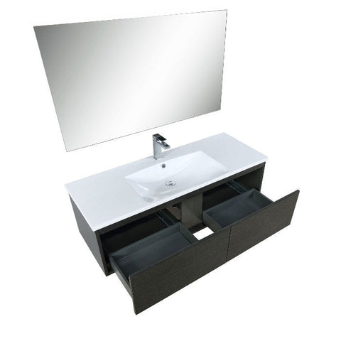 Image of Lexora Sant Contemporary 48" Iron Charcoal Bathroom Vanity Set with Labaro Rose Gold Faucet | LS48SRAISM43FRG