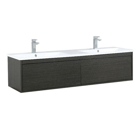 Image of Lexora Sant Contemporary 60" Iron Charcoal Double Bathroom Vanity with Labaro Brushed Nickel Faucet | LS60DRAIS000FBN