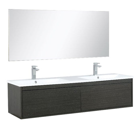 Image of Lexora Sant Contemporary 60" Iron Charcoal Double Bathroom Vanity Set with Labaro Brushed Nickel Faucet | LS60DRAISM55FBN