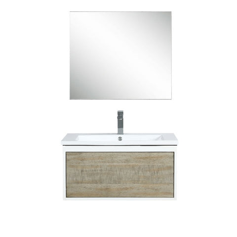 Image of Lexora Scopi Modern 30" Rustic Acacia Bathroom Vanity Set w/ Acrylic Composite Top, and Balzani Gun Metal Faucet | LSC30SRAOSM28FGM
