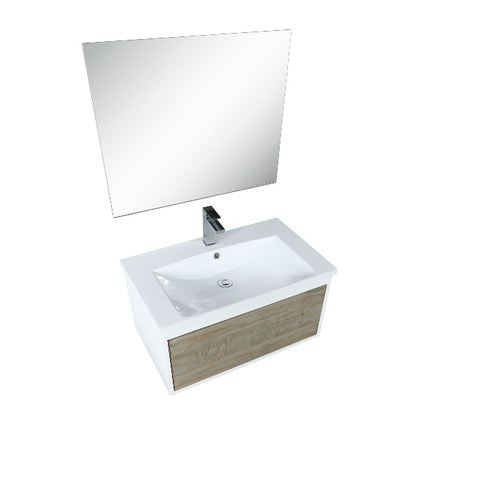 Image of Lexora Scopi Modern 30" Rustic Acacia Bathroom Vanity Set w/ Acrylic Composite Top, and Labaro Brushed Nickel Faucet | LSC30SRAOSM28FBN
