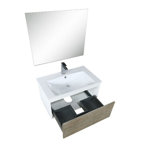 Image of Lexora Scopi Modern 30" Rustic Acacia Bathroom Vanity Set w/ Acrylic Composite Top, and Labaro Rose Gold Faucet | LSC30SRAOSM28FRG