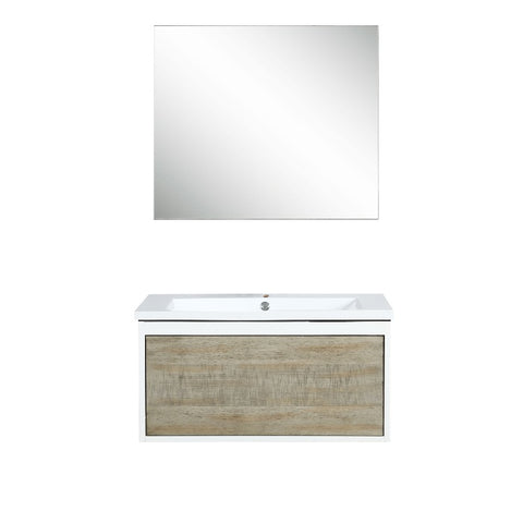 Image of Lexora Scopi Modern 30" Rustic Acacia Bathroom Vanity w/ Acrylic Composite Top, and Frameless Mirror | LSC30SRAOSM28