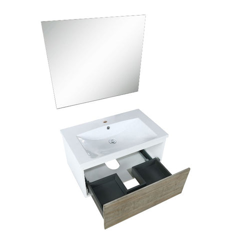 Image of Lexora Scopi Modern 30" Rustic Acacia Bathroom Vanity w/ Acrylic Composite Top, and Frameless Mirror | LSC30SRAOSM28