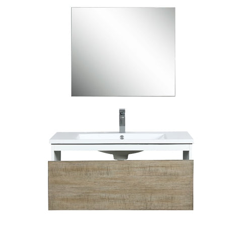 Image of Lexora Scopi Modern 36" Rustic Acacia Bathroom Vanity Set w/ Acrylic Composite Top, and Labaro Brushed Nickel Faucet | LSC36SRAOSM28FBN