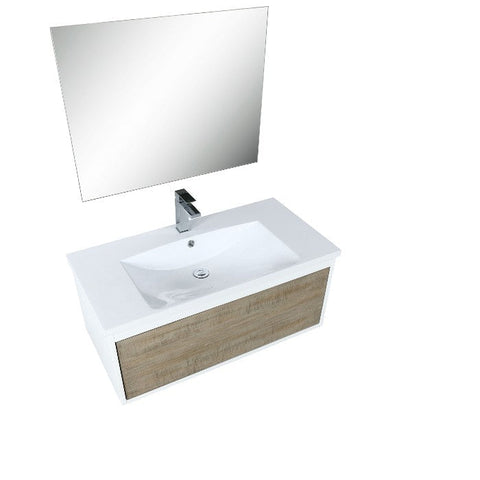 Image of Lexora Scopi Modern 36" Rustic Acacia Bathroom Vanity Set w/ Acrylic Composite Top, and Balzani Gun Metal Faucet | LSC36SRAOSM28FGM