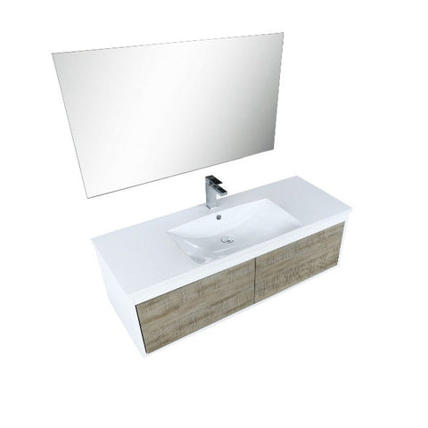 Image of Lexora Scopi Modern 48" Rustic Acacia Bathroom Vanity Set w/ Acrylic Composite Top, and Labaro Rose Gold Faucet | LSC48SRAOSM43FRG