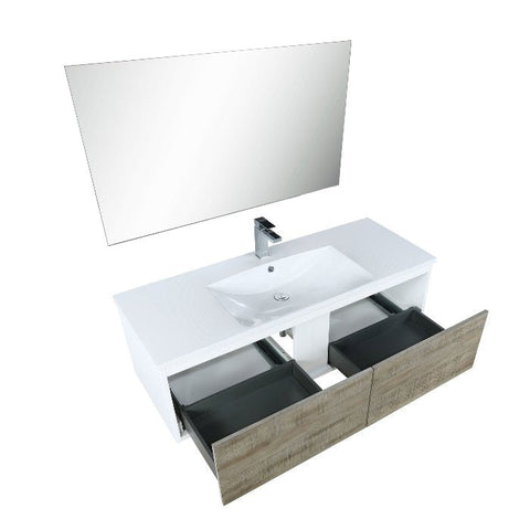 Image of Lexora Scopi Modern 48" Rustic Acacia Bathroom Vanity Set w/ Acrylic Composite Top, and Monte Chrome Faucet | LSC48SRAOSM43FCH