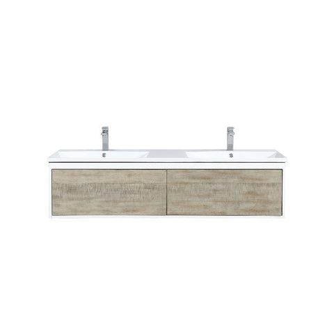 Image of Lexora Scopi Modern 60" Rustic Acacia Double Bathroom Vanity w/ Acrylic Composite Top, and Labaro Rose Gold Faucet | LSC60DRAOS000FRG