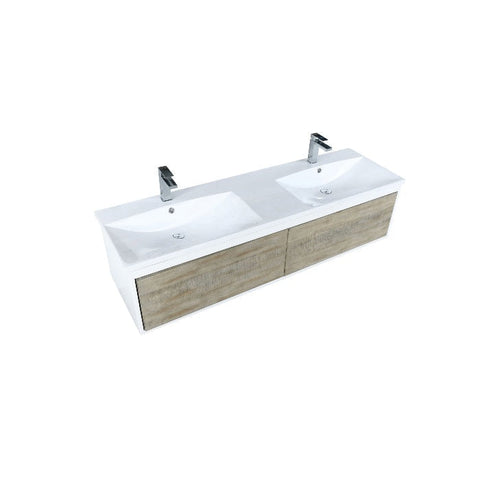 Image of Lexora Scopi Modern 60" Rustic Acacia Double Bathroom Vanity w/ Acrylic Composite Top, and Labaro Rose Gold Faucet | LSC60DRAOS000FRG
