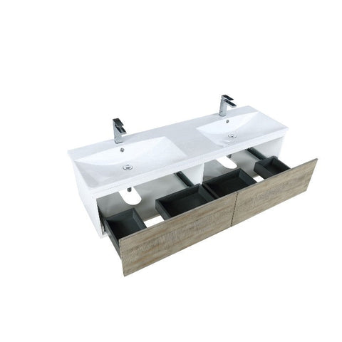 Image of Lexora Scopi Modern 60" Rustic Acacia Double Bathroom Vanity w/ Acrylic Composite Top, and Monte Chrome Faucet | LSC60DRAOS000FCH