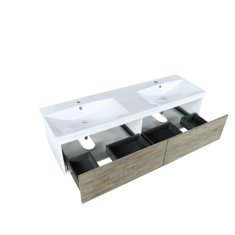 Image of Lexora Scopi Modern 60" Rustic Acacia Double Bathroom Vanity and Acrylic Composite Top | LSC60DRAOS000