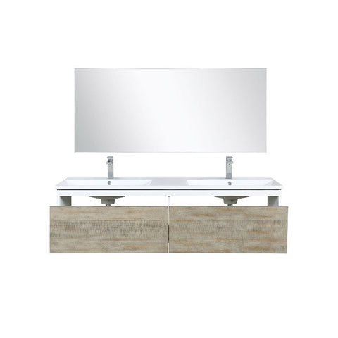 Image of Lexora Scopi Modern 60" Rustic Acacia Double Bathroom Vanity Set w/ Acrylic Composite Top, and Balzani Gun Metal Faucet | LSC60DRAOSM55FGM