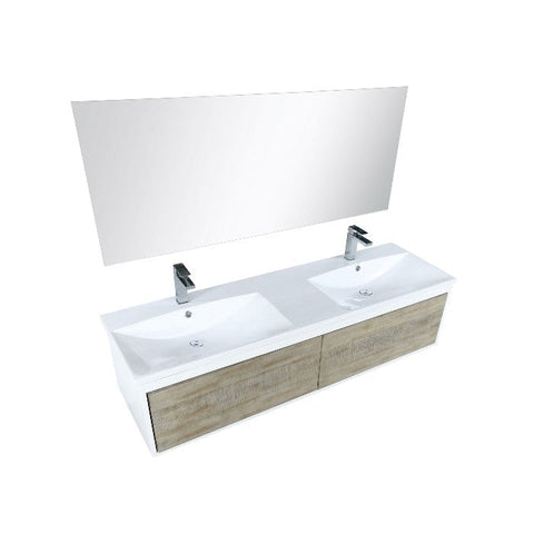Image of Lexora Scopi Modern 60" Rustic Acacia Double Bathroom Vanity Set w/ Acrylic Composite Top, and Balzani Gun Metal Faucet | LSC60DRAOSM55FGM