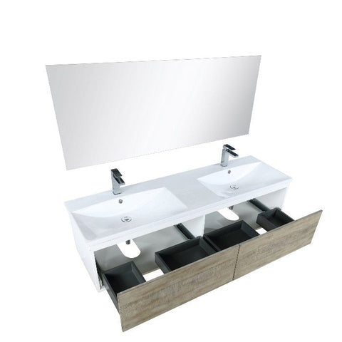 Image of Lexora Scopi Modern 60" Rustic Acacia Double Bathroom Vanity Set w/ Acrylic Composite Top, and Balzani Gun Metal Faucet | LSC60DRAOSM55FGM
