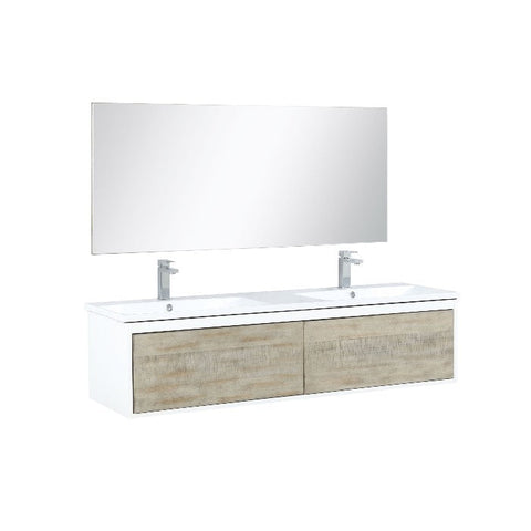 Image of Lexora Scopi Modern 60" Rustic Acacia Double Bathroom Vanity Set w/ Acrylic Composite Top, and Balzani Gun Metal Faucet | LSC60DRAOSM55FGM