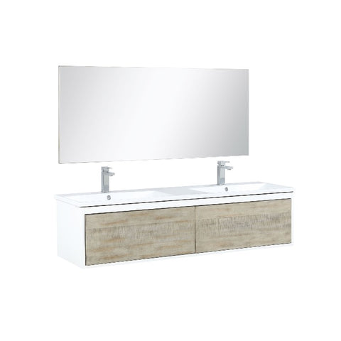 Image of Lexora Scopi Modern 60" Rustic Acacia Double Bathroom Vanity Set w/ Acrylic Composite Top, and Labaro Brushed Nickel Faucet | LSC60DRAOSM55FBN