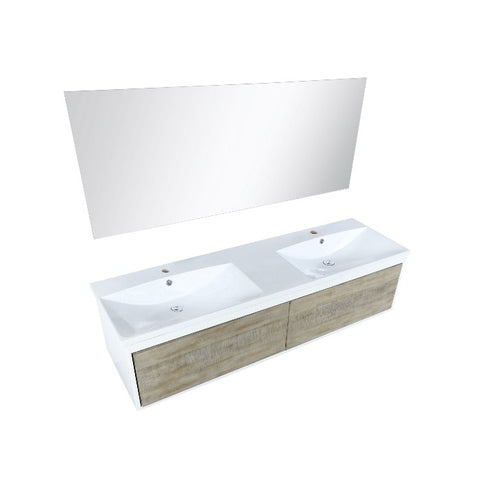 Image of Lexora Scopi Modern 60" Rustic Acacia Double Bathroom Vanity w/ Acrylic Composite Top, and Frameless Mirror | LSC60DRAOSM55