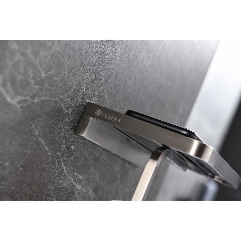 Lexora Bagno Bianca Stainless Steel Black Glass Shelf w/ Toilet Paper Holder - Brushed Nickel | LSP18152BNBG