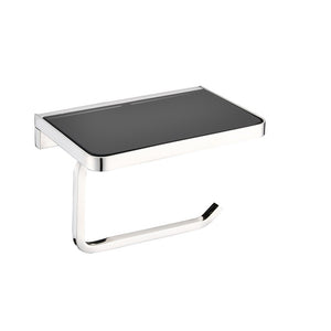 Lexora Bagno Bianca Stainless Steel Black Glass Shelf w/ Toilet Paper Holder - Chrome | LSP18152PCBG