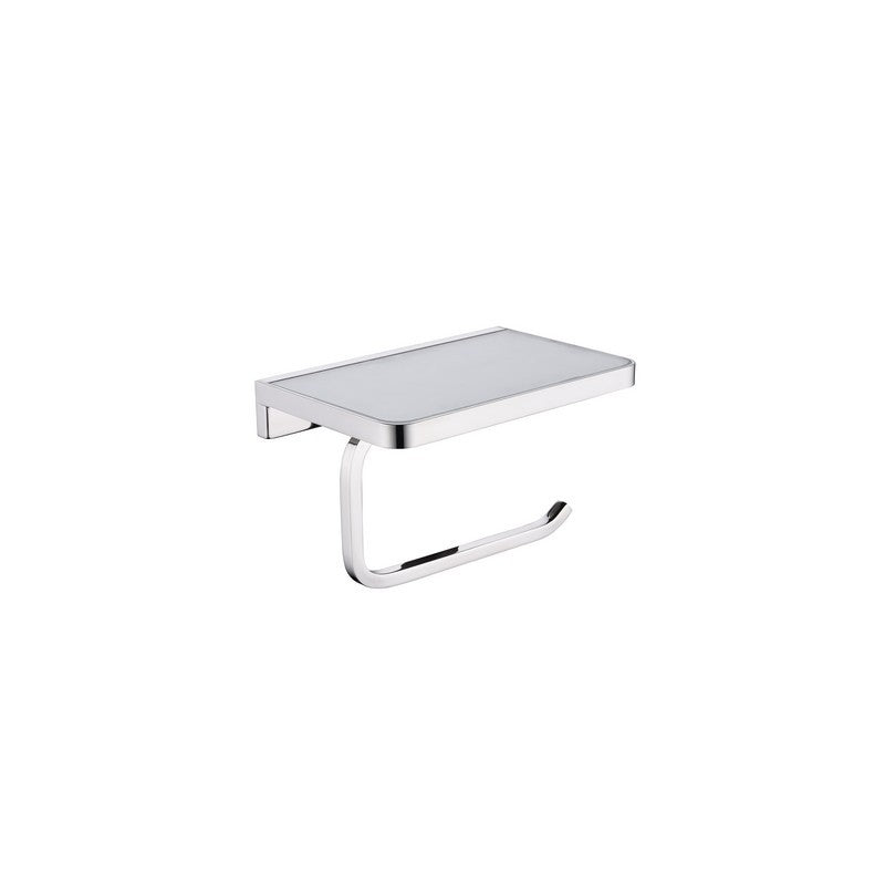 Lexora Bagno Bianca Stainless Steel White Glass Shelf w/ Toilet Paper Holder - Chrome | LSP18152PCWG
