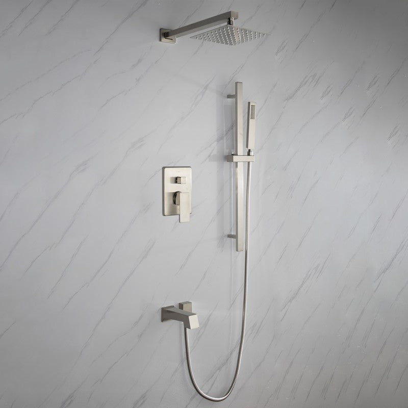 Lexora Cero Set, 8" Square Rain Shower and Handheld, Brushed Nickel | LSS12011BN