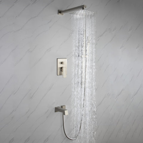 Image of Lexora Cero Set, 8" Square Rain Shower and Handheld, Brushed Nickel | LSS12011BN