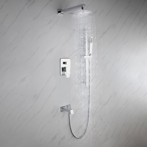 Image of Lexora Cero Set, 8" Square Rain Shower and Handheld, Chrome | LSS12011CH