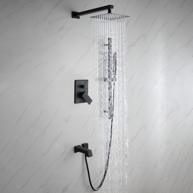 Lexora Cero Set, 8" Square Rain Shower and Handheld, Matte Black | LSS12011MB