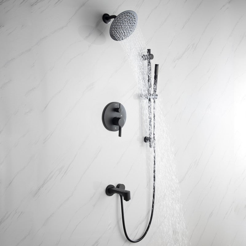 Lexora Luviah Set, 8" Round Rain Shower and Handheld, Matte Black | LSS13011MB