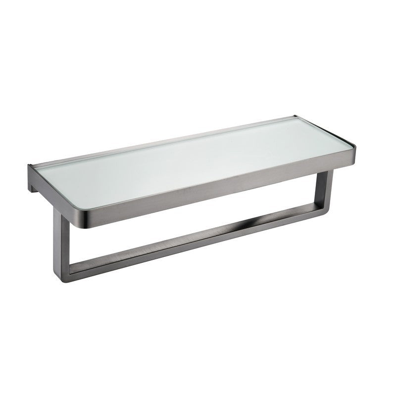 Lexora Bagno Bianca Stainless Steel White Glass Shelf w/ Towel Bar - Brushed Nickel | LST18152BNWG