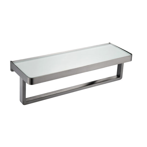 Image of Lexora Bagno Bianca Stainless Steel White Glass Shelf w/ Towel Bar - Brushed Nickel | LST18152BNWG