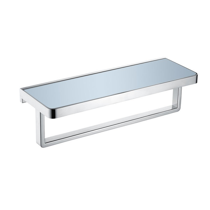 Lexora Bagno Bianca Stainless Steel White Glass Shelf w/ Towel Bar - Chrome | LST18152PCWG