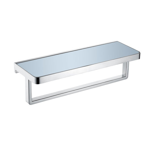 Image of Lexora Bagno Bianca Stainless Steel White Glass Shelf w/ Towel Bar - Chrome | LST18152PCWG
