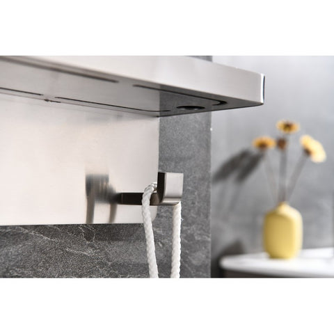 Image of Lexora Bagno Bianca Stainless Steel Black Glass Shelf w/ Towel Bar & Robe Hook - Brushed Nickel| LSTR18152BNBG