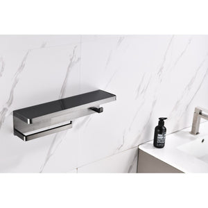 Bagno Bianca Stainless Steel Black Glass Shelf w/ Towel Bar & Robe Hook - Gun Metal | LSTR18152GMBG
