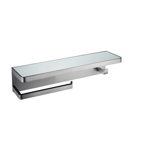 Image of Lexora Bagno Bianca Stainless Steel White Glass Shelf w/ Towel Bar & Robe Hook - Gun Metal | LSTR18152GMWG