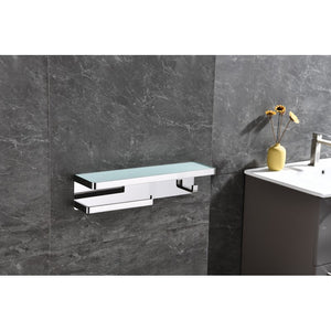 Lexora Bagno Bianca Stainless Steel White Glass Shelf w/ Towel Bar & Robe Hook - Chrome | LSTR18152PCWG