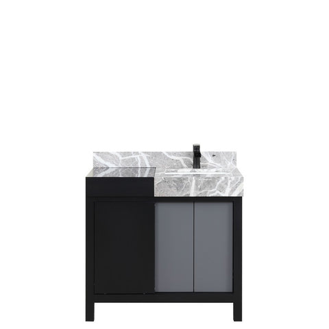 Image of Zilara 36" Black and Grey Vanity, Castle Grey Marble Top, and Cascata Nera Matte Black Faucet Set | LZ342236SLISFCM