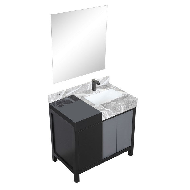 Zilara 36" Black and Grey Vanity Set, Marble Top, Balzani Gun Metal Faucet Set | LZ342236SLISM30FBG